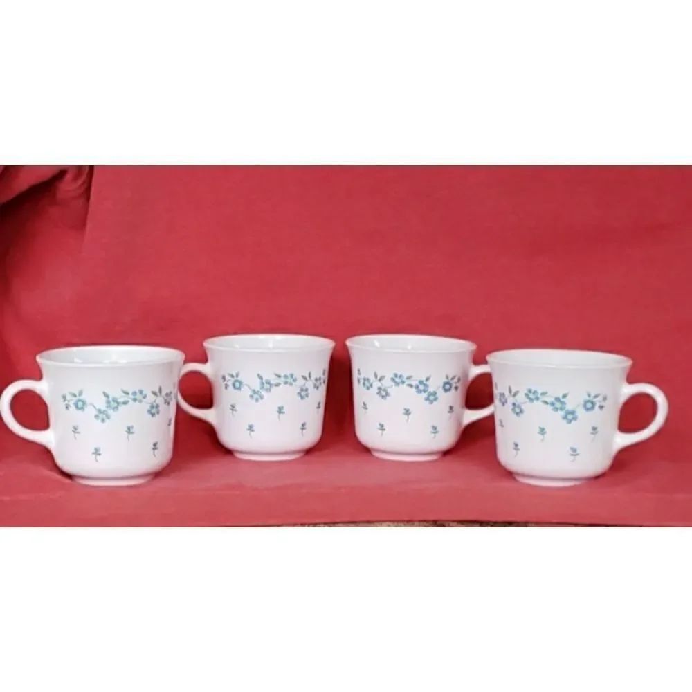 Vintage Set of 4 Corelle Corningware Forget Me Not Design Coffee Cups